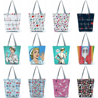 Fashion Tote Προσαρμοσμένο Cartoon Dentist Nurse Shoulder Bag Eco Επαναχρησιμοποιήσιμη Τσάντα αγορών Γυναικείες τσάντες για γυναίκες Casual φορητές