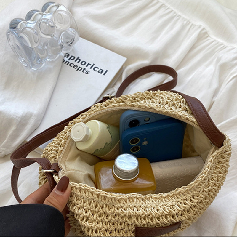 Geantă crossbody cu paie pentru femei, la modă de vară, la cumpărături, la plajă, pentru vacanță