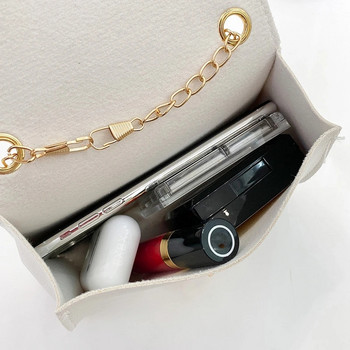 Модни малки дамски чанти Универсална чанта за през рамо с верига, едноцветна чанта с шевове, месинджърска чанта, чанта за през рамо, мини клъч чанта от полиуретан