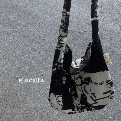 Genți de umăr Femei Vintage Tie-dye Geantă de in Cross-body Studenți Harajuku Timp liber Tote de mare capacitate Genți de mână la modă All-metch
