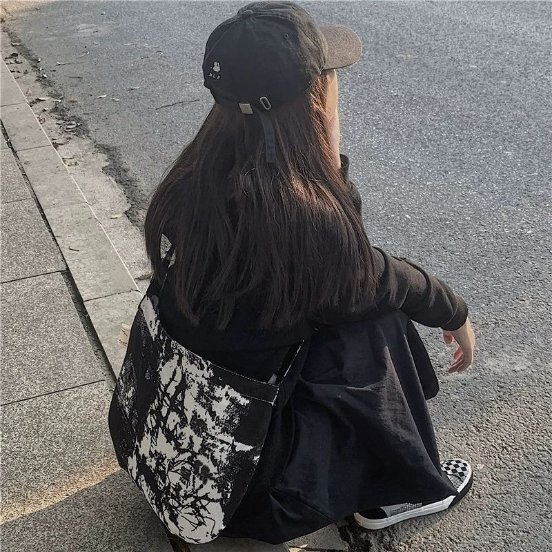 Genți de umăr Femei Vintage Tie-dye Geantă de in Cross-body Studenți Harajuku Timp liber Tote de mare capacitate Genți de mână la modă All-metch