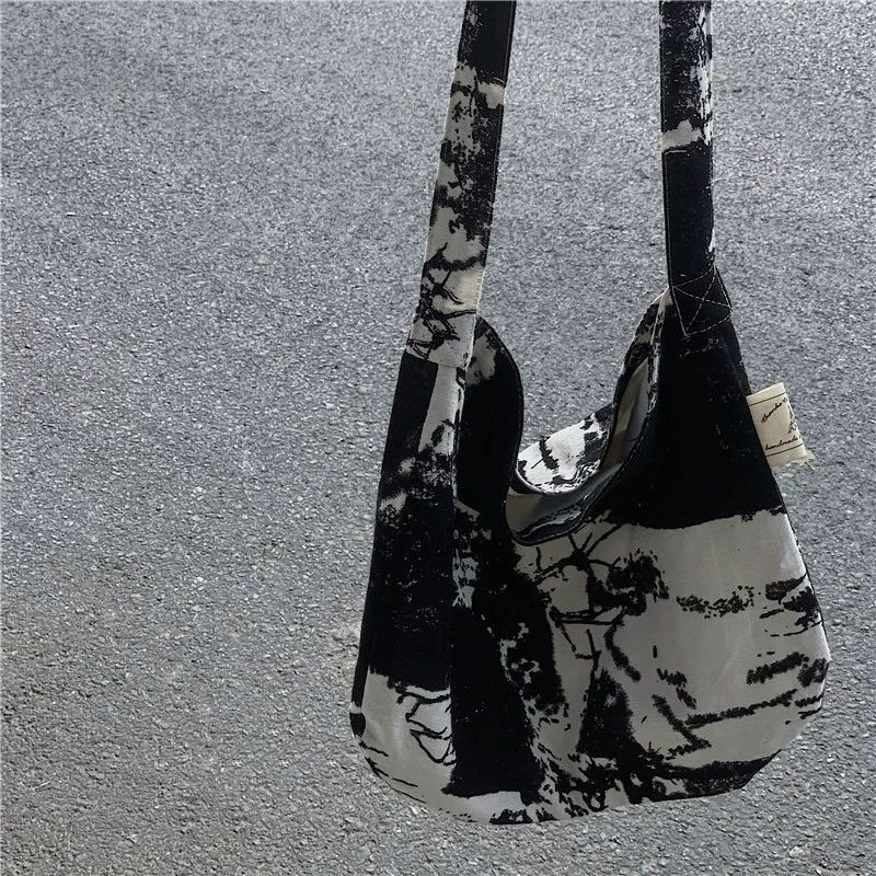 Genți de umăr Femei Vintage Tie-dye Geantă de in Cross-body Studenți Harajuku Timp liber Tote de mare capacitate Genți de mână la modă All-metch
