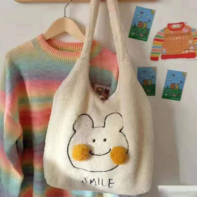 Uus talvine pehme plüüsist kandekott naiste multifilmi tikandiga lambakarva imitatsiooniga õlakott naistele 2022. aasta ostukott Bolsa