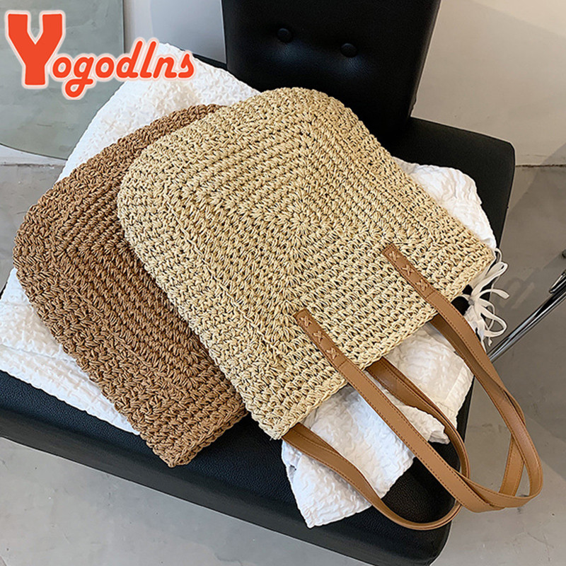Yogodlnsi suvine suure mahutavusega õlgõlakott rotangist rannakotid kootud käepidemega kott Casual Lady Totes Shopping Käekott Clutch