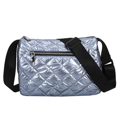 Moodne Space Pad puuvillane õlakott naistele Talvine nailonist Crossbody kott Naise tepitud polsterdatud kotid Naiste kohev ostukott