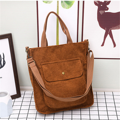 Ρετρό κοτλέ γυναικείες τσάντες μεγάλης χωρητικότητας Messenger Totes Γυναικεία μόδα Απλή ντιζάιν φερμουάρ, άγρια υφασμάτινη τσάντα