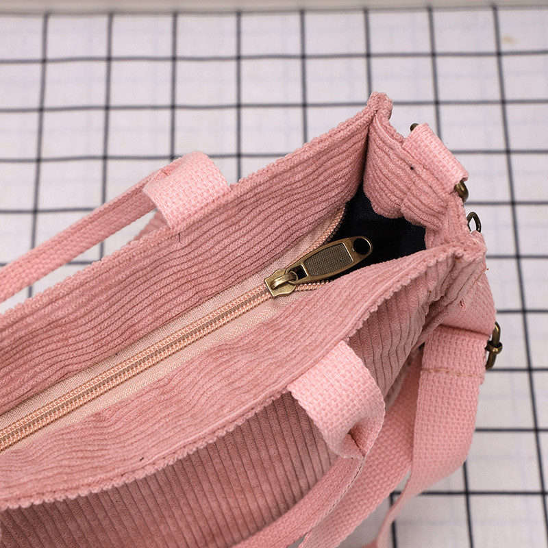 Ρετρό κοτλέ γυναικείες τσάντες μεγάλης χωρητικότητας Messenger Totes Γυναικεία μόδα Απλή ντιζάιν φερμουάρ, άγρια υφασμάτινη τσάντα