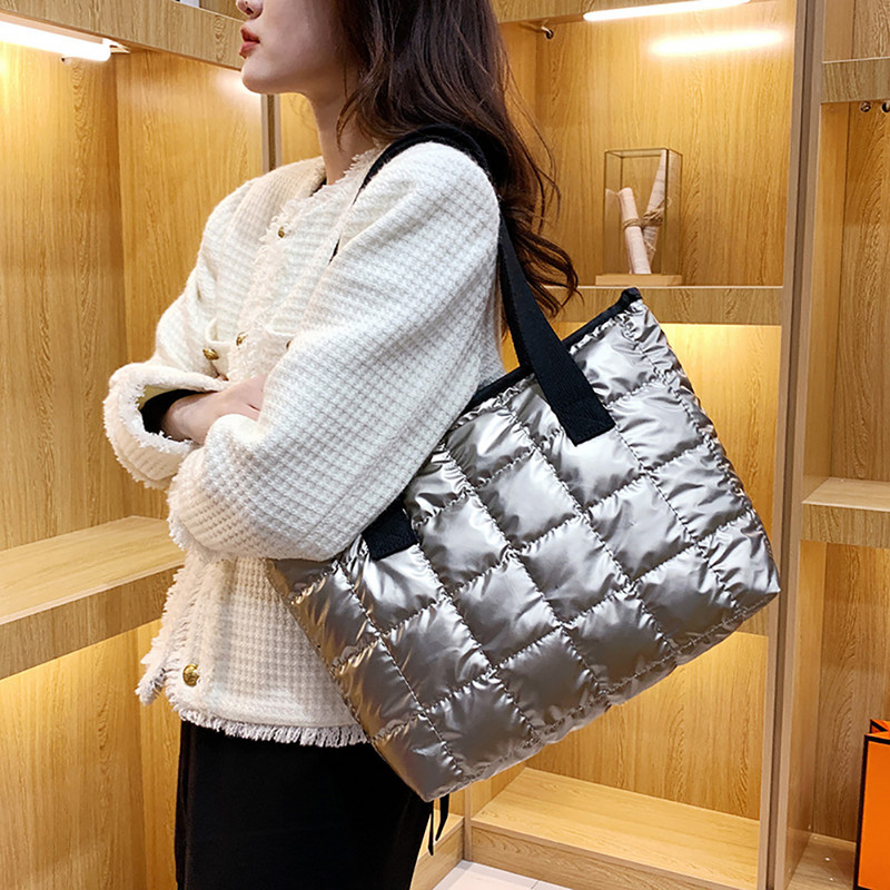 Γυναικείες τσάντες γυναικείες μεγάλες τσάντες με επένδυση από νάιλον βαμβακερές καπιτονέ δικτυωτές τσάντες Space βαμβακερές τσάντες χιαστί χειμερινό πορτοφόλι