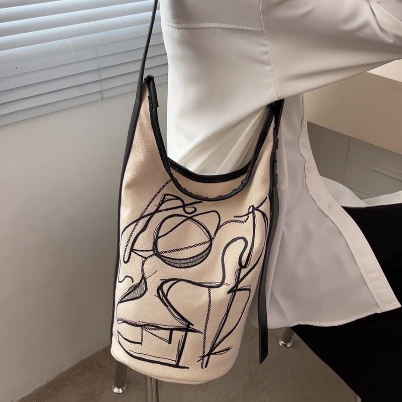 Naiste lõuendist õlakotid Vintage Ins Suure mahutavusega koppkott Täielikult sobivad Crossbody Graffiti käekotid Harajuku vabaajakott Uus