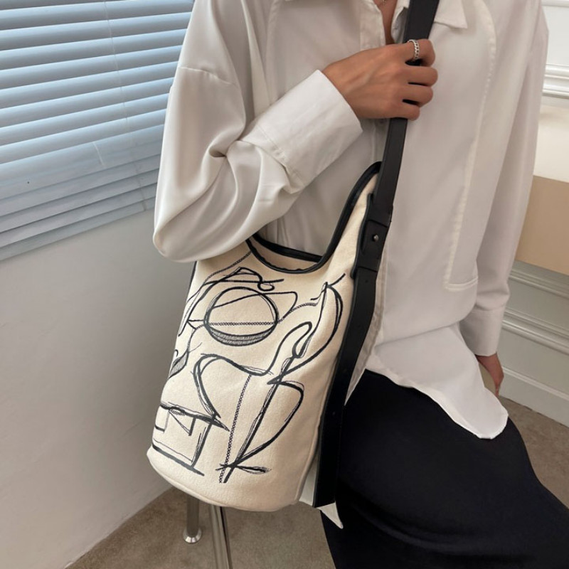 Naiste lõuendist õlakotid Vintage Ins Suure mahutavusega koppkott Täielikult sobivad Crossbody Graffiti käekotid Harajuku vabaajakott Uus