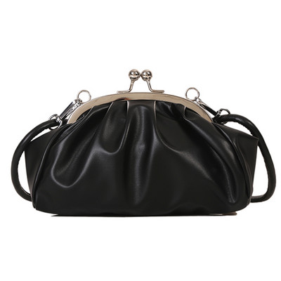 Απλή τσάντα ώμου Μεταλλική πόρπη με κλιπ γυναικεία τσάντα συμπλέκτη σε σχήμα κοχυλιού Μικρό δερμάτινο πτυχωτό Cloud γυναικείο τσαντάκι για ταξίδια γνωριμιών