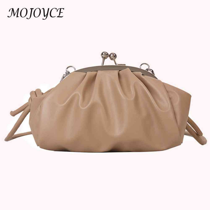 Απλή τσάντα ώμου Μεταλλική πόρπη με κλιπ γυναικεία τσάντα συμπλέκτη σε σχήμα κοχυλιού Μικρό δερμάτινο πτυχωτό Cloud γυναικείο τσαντάκι για ταξίδια γνωριμιών