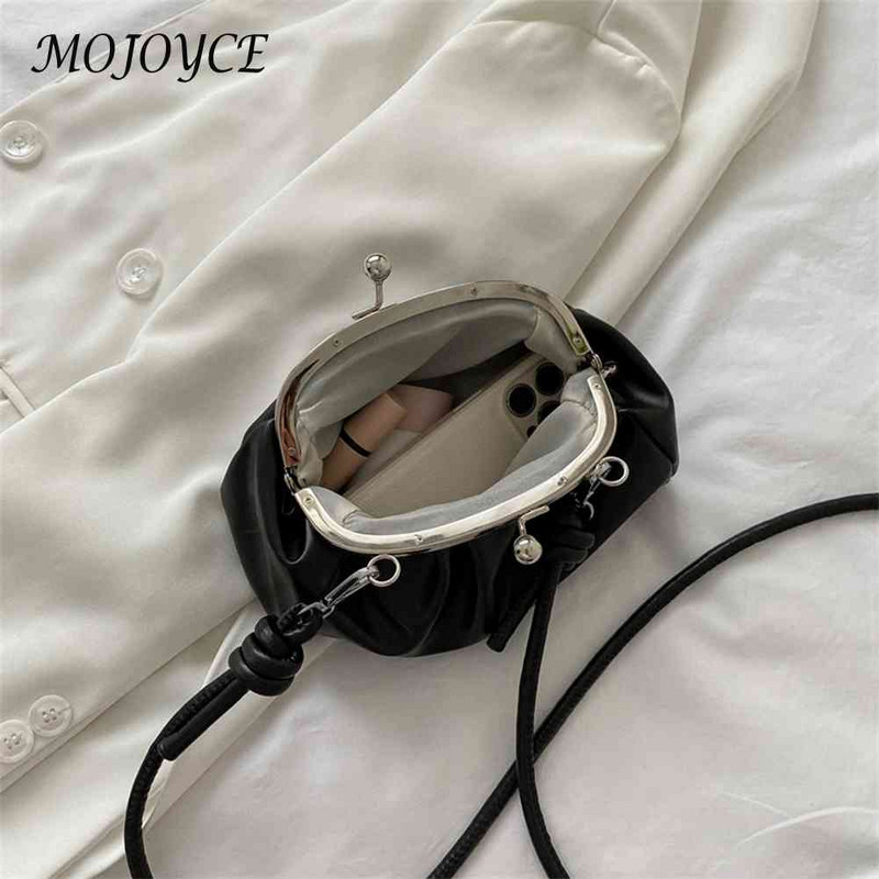 Απλή τσάντα ώμου Μεταλλική πόρπη με κλιπ γυναικεία τσάντα συμπλέκτη σε σχήμα κοχυλιού Μικρό δερμάτινο πτυχωτό Cloud γυναικείο τσαντάκι για ταξίδια γνωριμιών