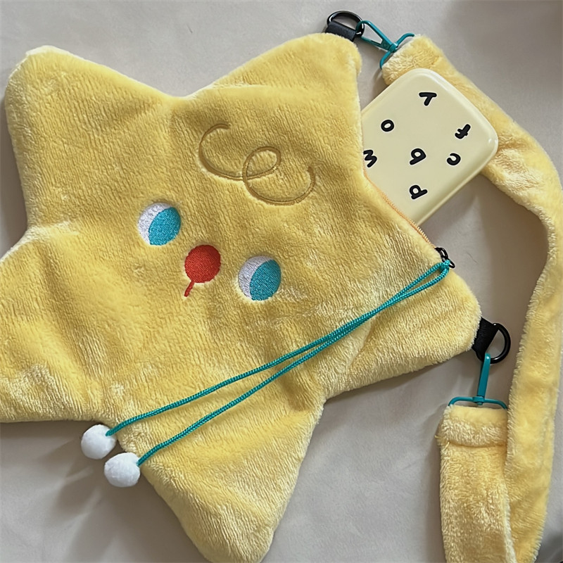 Armsad tähekujulised naiste plüüsist ristkehaga kotid Mood vabaaja naiste õlakott Multifilm vabaaja tüdrukute kunstkarusnahast käekotid rahakott