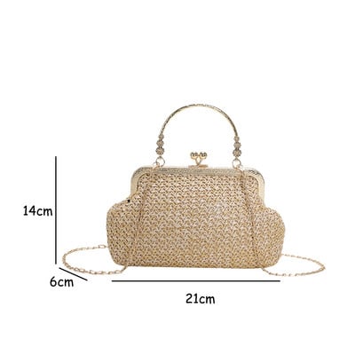 Модна дизайнерска чанта Луксозни дамски чанти Вечерен клъч Цветна сламена чанта от черупки Плажна ваканционна чанта през рамо Чанта за рамо