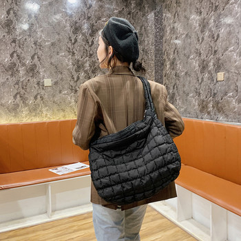 Ежедневна чанта с решетъчен модел с горна дръжка Дамска дамска чанта през рамо с плътен пух и голям капацитет Улична чанта за пътуване Чанти през рамо