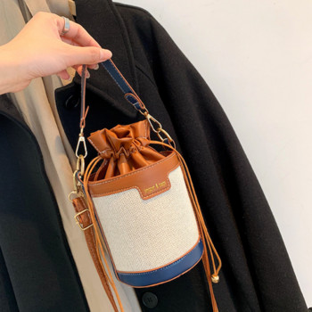 Дамски чанти през рамо Цилиндрична PU кожена чанта Crossbody Ежедневни дамски чанти с шнур Портмоне за пътуване Пазаруване