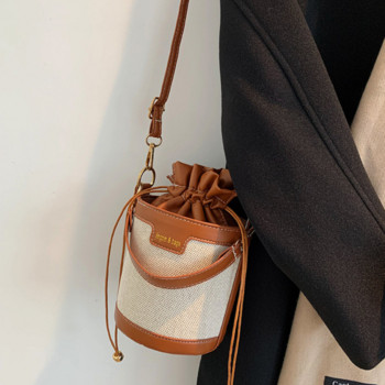 Дамски чанти през рамо Цилиндрична PU кожена чанта Crossbody Ежедневни дамски чанти с шнур Портмоне за пътуване Пазаруване