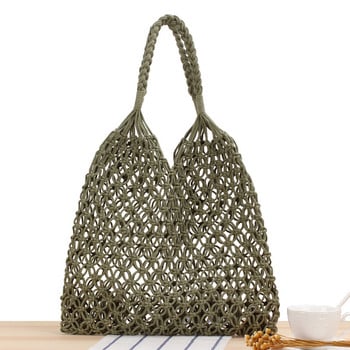 YoReAi Cotton Rope Hollow Straw Bag Sheer Macrame Tote Бохемски ултралеки чанти през рамо Мрежест пакет Реколта Ретро шик ръчна чанта