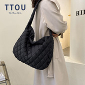 Luksuslikud Space Pad puuvillased õlakotid naistele Talvine Crossbody Down Bag Designer käekott, lai õlarihm Messenger Pack