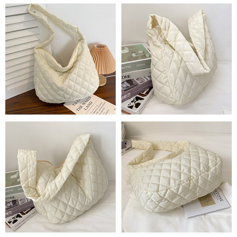 Luksuslikud Space Pad puuvillased õlakotid naistele Talvine Crossbody Down Bag Designer käekott, lai õlarihm Messenger Pack