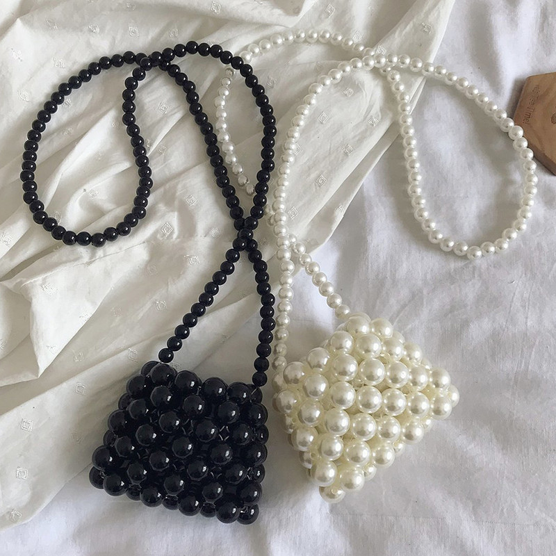 Divatos, kézzel szőtt mini gyöngytáskák női gyöngyös válltáska női parti kézitáska kis fekete gyöngyházas kézitáska 2020