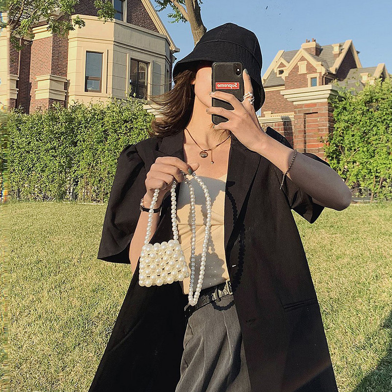 Divatos, kézzel szőtt mini gyöngytáskák női gyöngyös válltáska női parti kézitáska kis fekete gyöngyházas kézitáska 2020