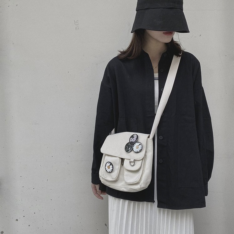 Naiste õlakott Naistele Suure mahutavusega lihtne mood Soliidne vabaaja lõuend kooli Crossbody käekott naistele