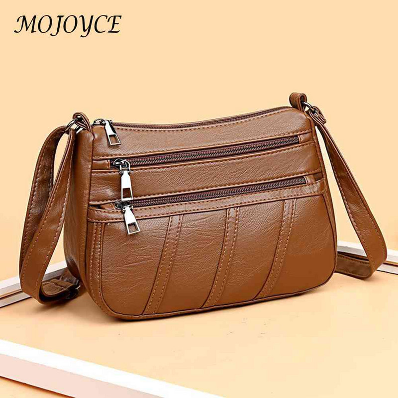 PU odinis moteriškas pečių krepšys Madingi paprasti solidūs „Messenger“ krepšiai su keliomis kišenėmis „Mommy Bag“ moteriškos rankinės su užtrauktuku