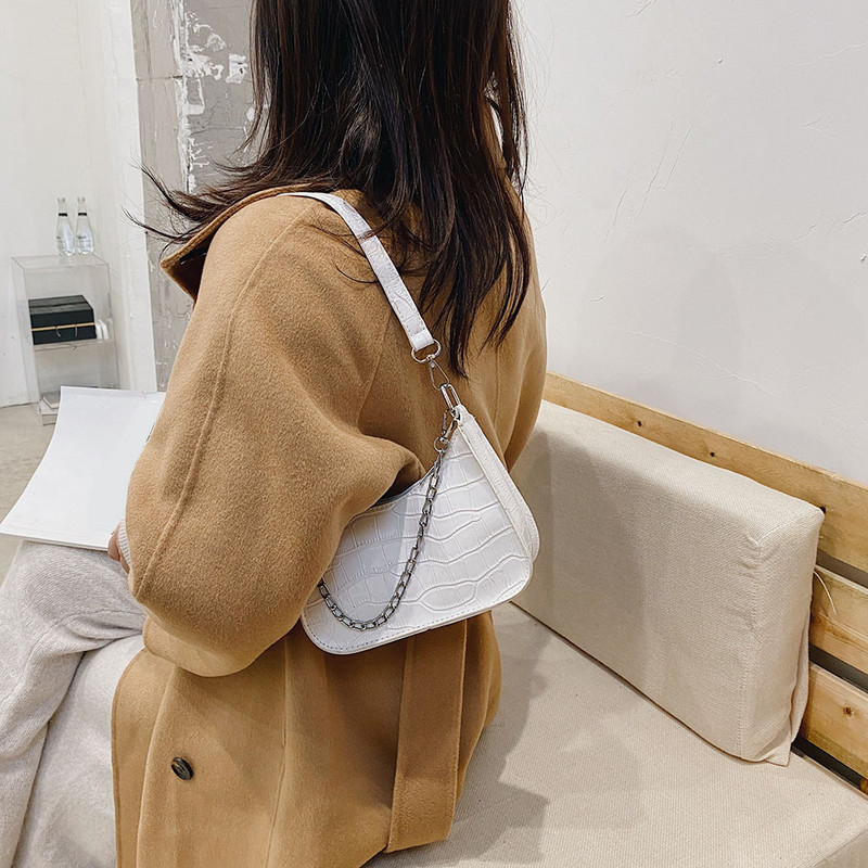 2021 INS Fashion Naiste alligaatorimustriga väikesed õlakotid Pehmest PU-nahast kaenlaaluste kotid Bolsa naiste paks kettkott