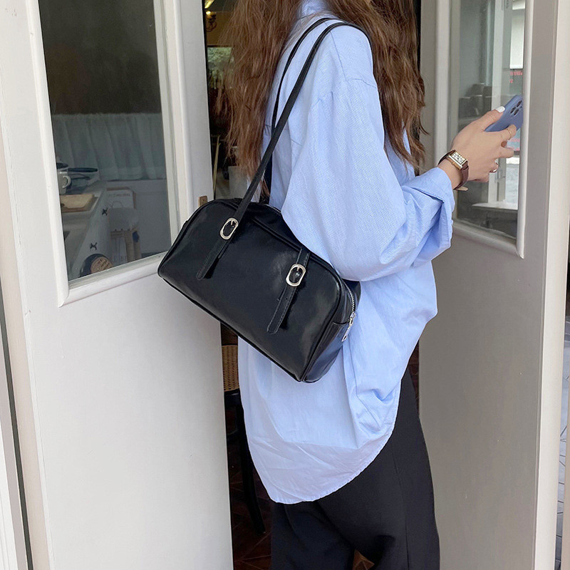 PU Fashion Πράσινες δερμάτινες γυναικείες τσάντες ώμου Απλό σχέδιο μονόχρωμες γυναικείες τσάντες χειρός Vintage μαύρες γυναικείες τσάντες μασχάλης