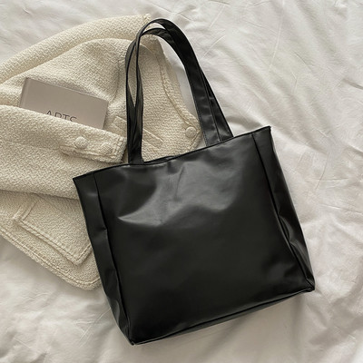 Naiste PU-nahast käekott Puuvillast polsterdatud võrega ühevärvilised ülemise käepidemega kotid Uus mood Lihtne, suure mahutavusega naiste kaenlaaukott