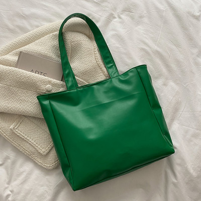 Naiste PU-nahast käekott Puuvillast polsterdatud võrega ühevärvilised ülemise käepidemega kotid Uus mood Lihtne, suure mahutavusega naiste kaenlaaukott