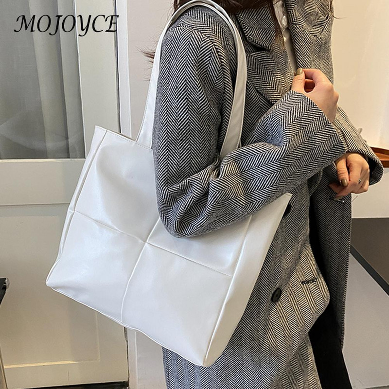 Naiste PU-nahast käekott Puuvillast polsterdatud võrega ühevärvilised ülemise käepidemega kotid Uus mood Lihtne, suure mahutavusega naiste kaenlaaukott