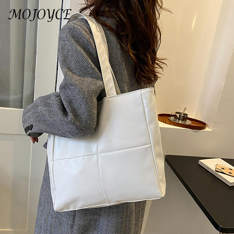 Naiste PU-nahast käekott Puuvillast polsterdatud võrega ühevärvilised ülemise käepidemega kotid Uus mood Lihtne, suure mahutavusega naiste kaenlaaukott