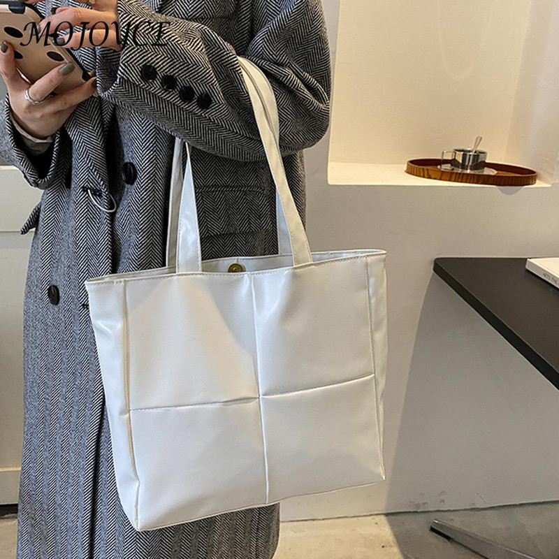 Naiste PU-nahast käekott Puuvillast polsterdatud võrega ühevärvilised ülemise käepidemega kotid Uus mood Lihtne, suure mahutavusega naiste kaenlaaukott