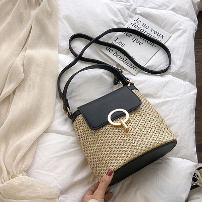 Casual Chains Ψάθινες τσάντες με κουβά Γυναικείες τσάντες καλοκαιρινού μηνύματος Τσάντες Rattan Τσάντες Beach Lady Travel τσάντες και τσάντες Τσάντα ώμου