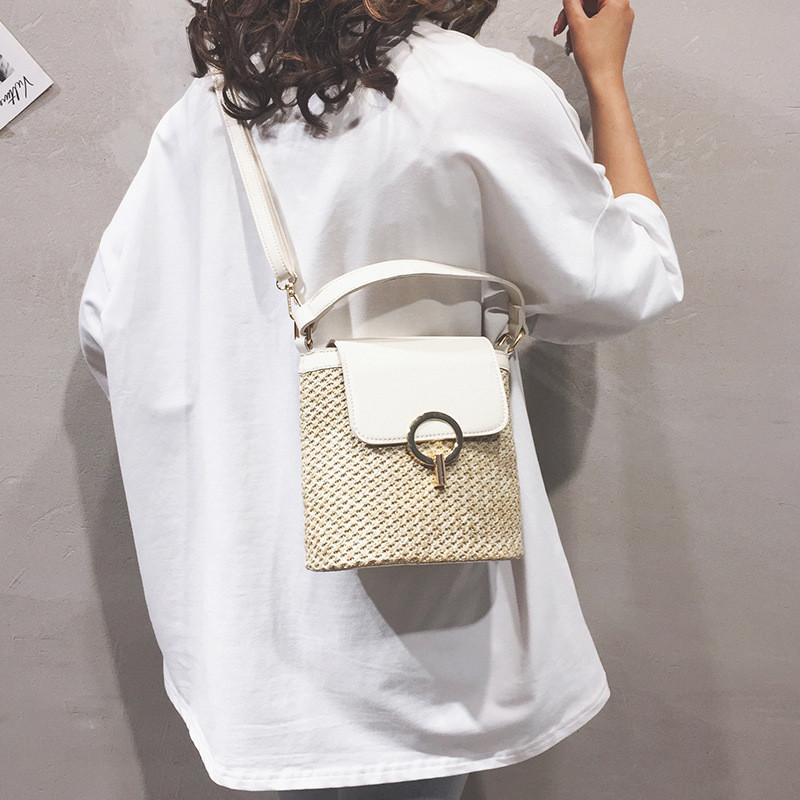 Casual Chains Ψάθινες τσάντες με κουβά Γυναικείες τσάντες καλοκαιρινού μηνύματος Τσάντες Rattan Τσάντες Beach Lady Travel τσάντες και τσάντες Τσάντα ώμου