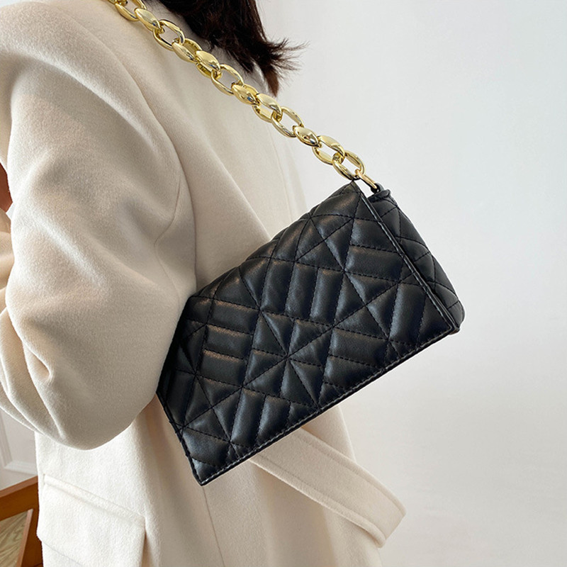 Moodne ruuduline õlakott Paksu ketiga kaenlaalused kotid naistele Brändi disainiga käekotid ja rahakotid naistele