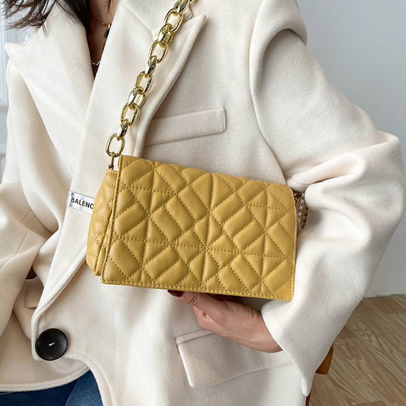 Moodne ruuduline õlakott Paksu ketiga kaenlaalused kotid naistele Brändi disainiga käekotid ja rahakotid naistele