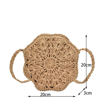 Yogodlns Στρογγυλή τσάντα ώμου με σχοινί από μαλακό χαρτί Φούντα Καλοκαιρινή παραλία Χειροποίητες τσάντες χιαστί Γυναικείες κούφιες ψάθινες τσάντες κύκλος Τσάντα ράταν
