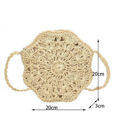 Yogodlns Στρογγυλή τσάντα ώμου με σχοινί από μαλακό χαρτί Φούντα Καλοκαιρινή παραλία Χειροποίητες τσάντες χιαστί Γυναικείες κούφιες ψάθινες τσάντες κύκλος Τσάντα ράταν