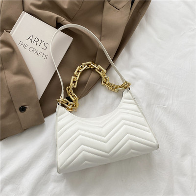 Genți de mână în relief cu verificare la modă Genți de umăr cu lanț din piele PU noi pentru femei Textura Cumpărături Fermoar la subrat