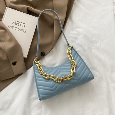 Genți de mână în relief cu verificare la modă Genți de umăr cu lanț din piele PU noi pentru femei Textura Cumpărături Fermoar la subrat