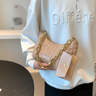 Genți de mână în relief cu verificare la modă Genți de umăr cu lanț din piele PU noi pentru femei Textura Cumpărături Fermoar la subrat