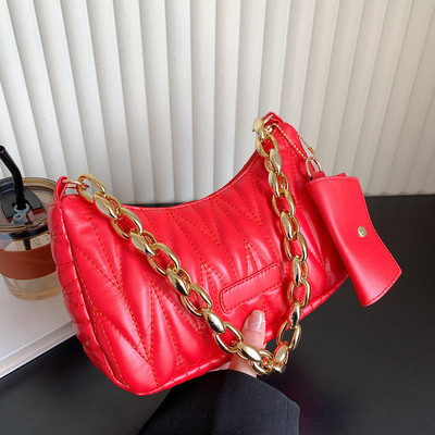 Genți de mână în relief cu verificare la modă Genți de umăr cu lanț din piele PU noi pentru femei Textura Cumpărături Fermoar la subrat