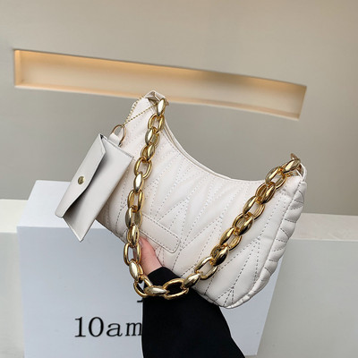 Genți de mână în relief cu verificare la modă Genți de umăr cu lanț din piele PU noi pentru femei Textura Cumpărături Fermoar la subrat