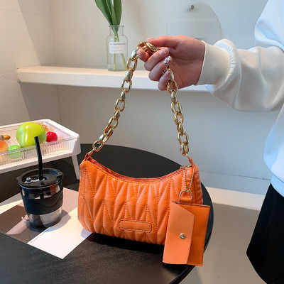 Genți de mână în relief cu verificare la modă Genți de umăr cu lanț din piele PU noi pentru femei Textura Cumpărături Fermoar la subrat