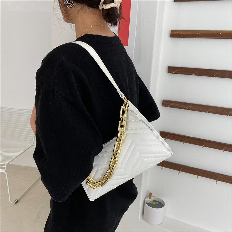 Genți de mână în relief cu verificare la modă Genți de umăr cu lanț din piele PU noi pentru femei Textura Cumpărături Fermoar la subrat