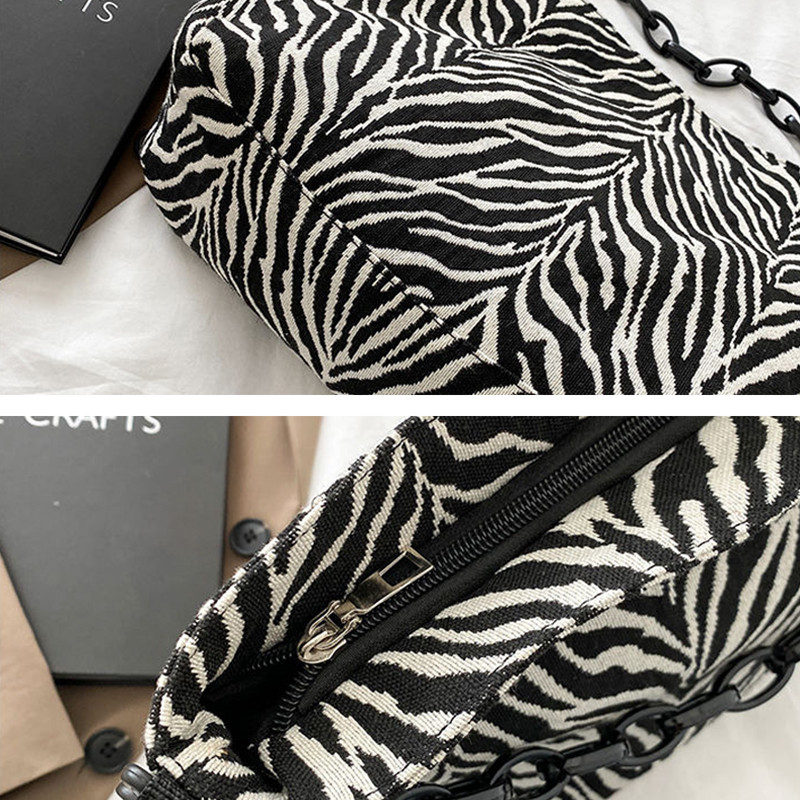 Zebra mintás válltáskák Női Francia Stílus Nagy kapacitású Cross-body táska Hordozható textúra láncok Kézitáskák Alkalmi női hordtáska